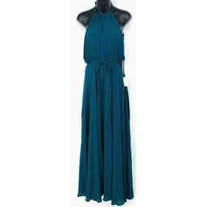 Lulus Women Maxi Dress Size Small S Blue Halter Neckline Drawstring Grecian New